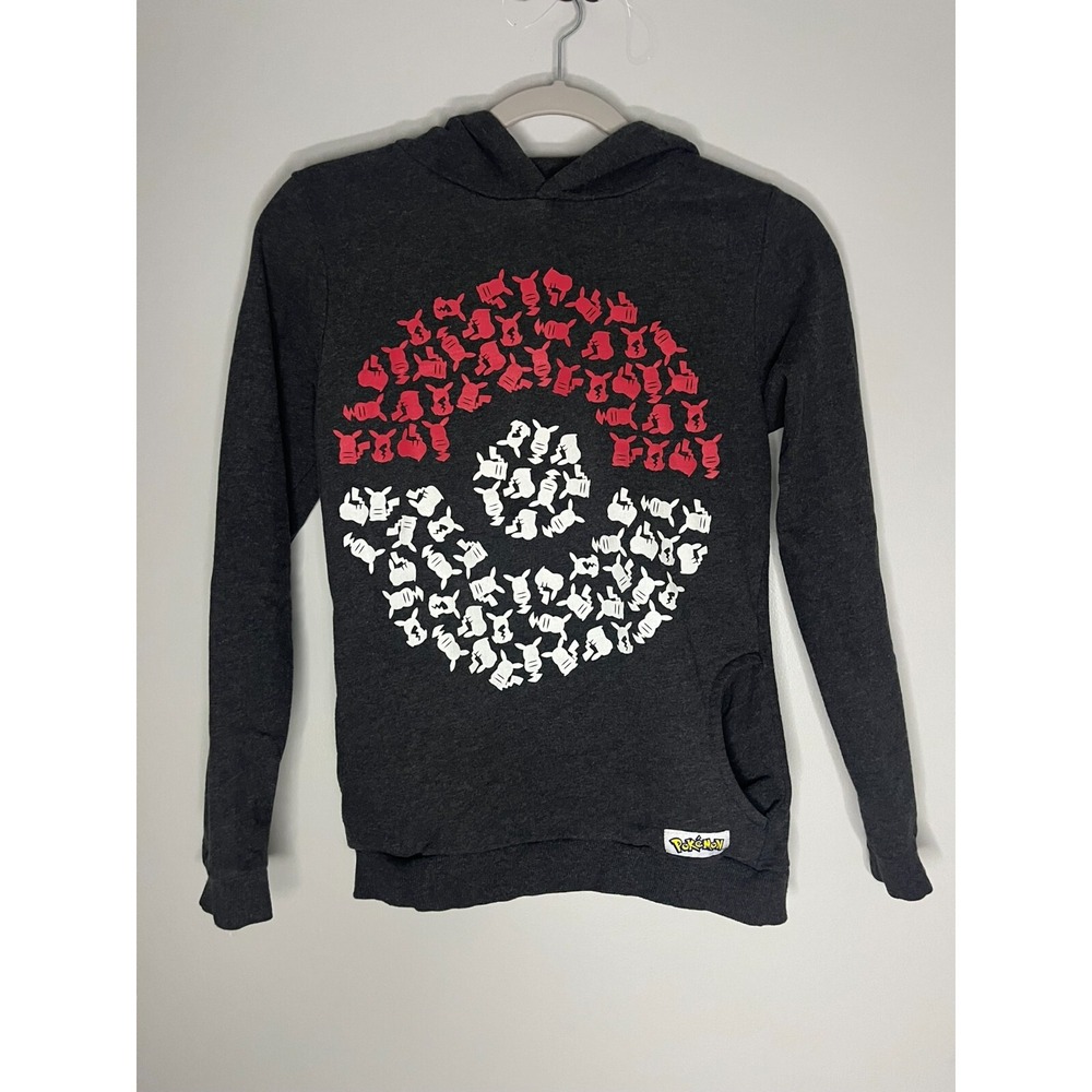 Pokemon Heather Black Pokeball Pikachu Graphic Hoodie Kids Size 14
